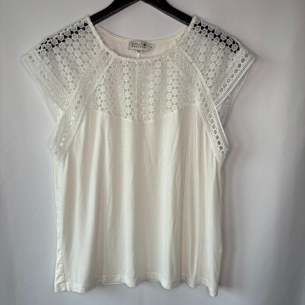 Molly Bracken Women's White Lace Detail Sleeveless Blouse Top Size XL